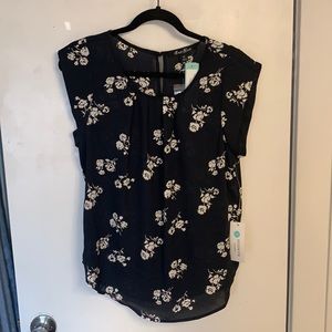 Medium, Alice Blue, short sleeve, navy blouse